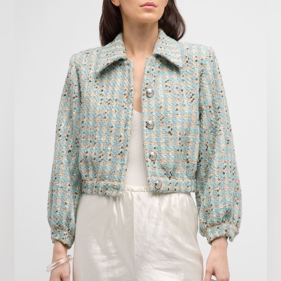 L'Agence Bridges Cropped Metallic Tweed Jacket - Picture 1 of 16
